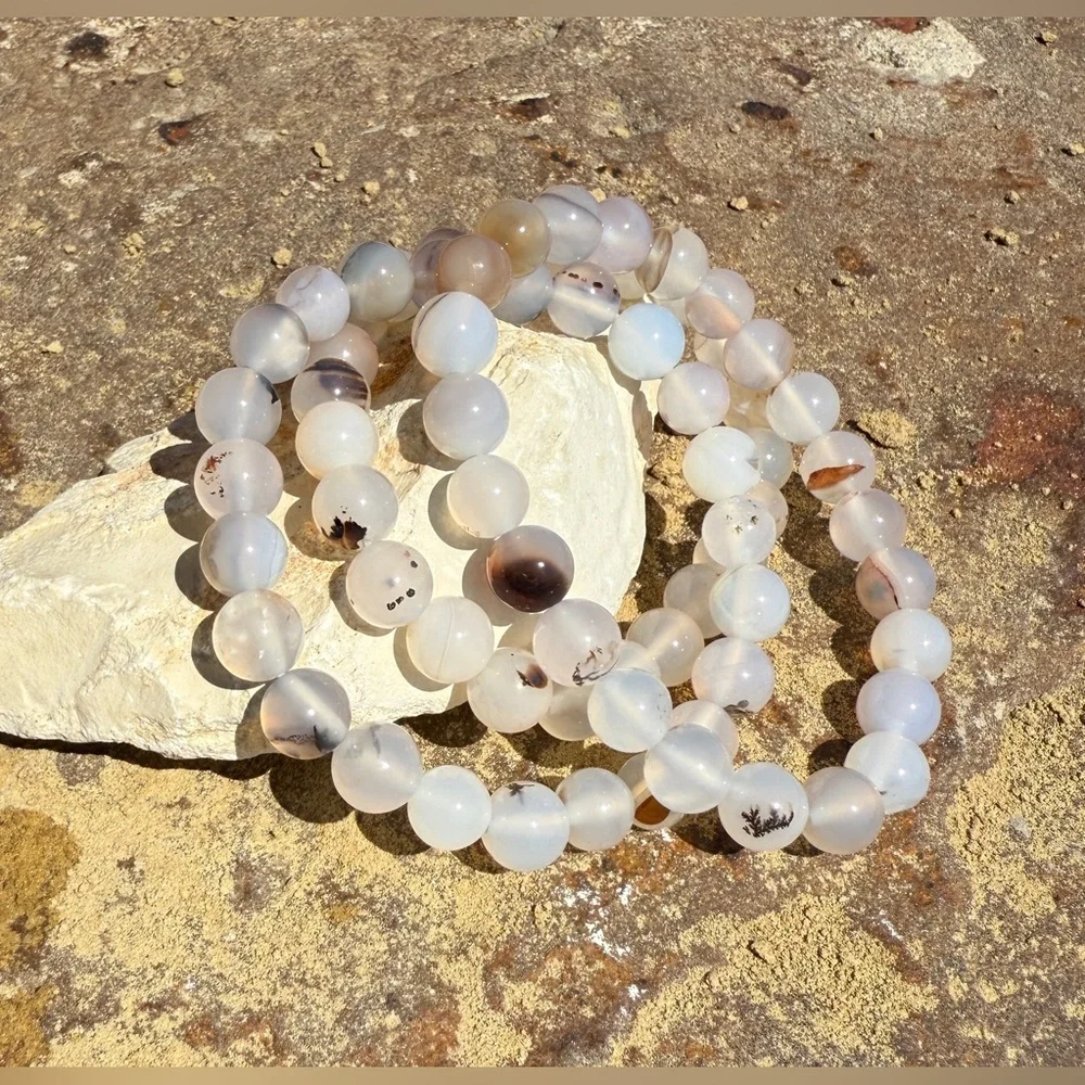 Authentic Montana Agate Precious Gemstone Crystal Beaded Stretch Bracelet - Picture 9 of 10